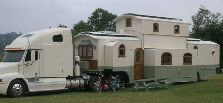 Huge motorhome towed by truck