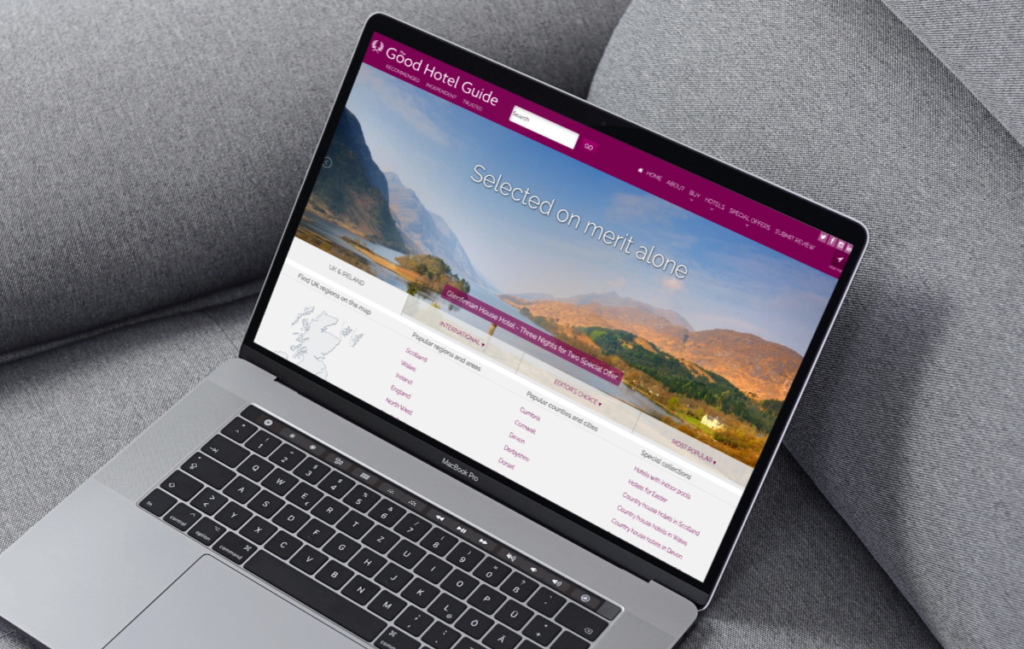 Good Hotel Guide website on a laptop